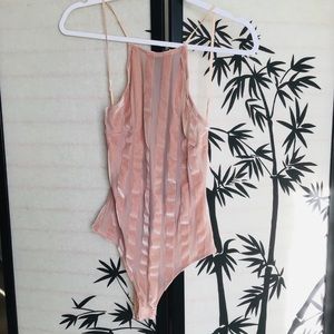 A’gaci NWT Velvet & Semi Sheer Striped Bodysuit
